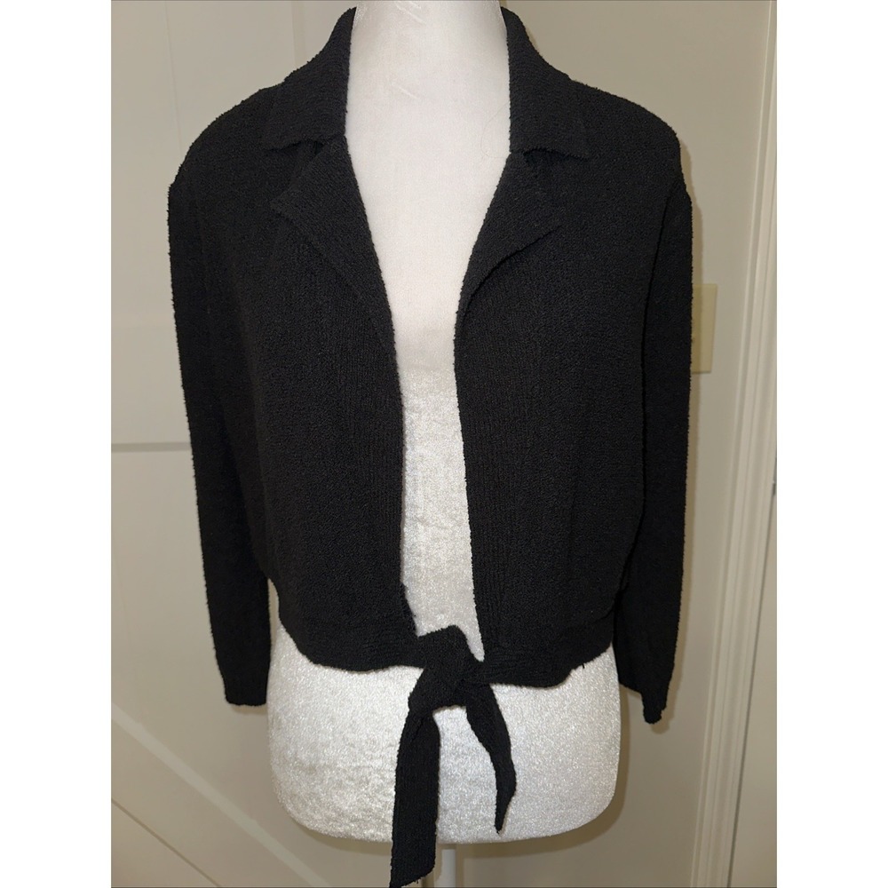 90's BALLINGER GOLD Y2k Black Sweater Cropped Cardigan Size M Knit With Tie